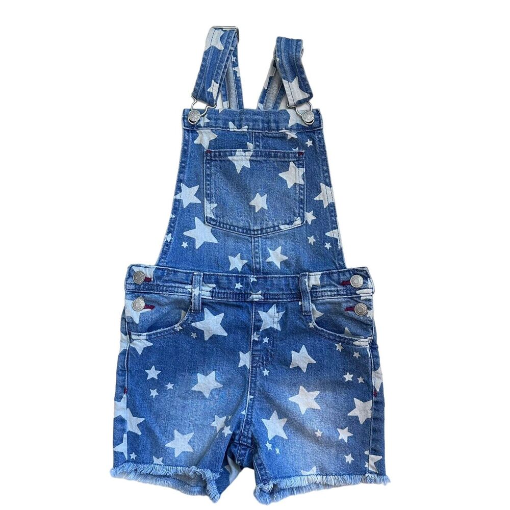 Cat and Jack Overall Shorts Shortalls Stretch Distressed Denim With Stars M 7/8